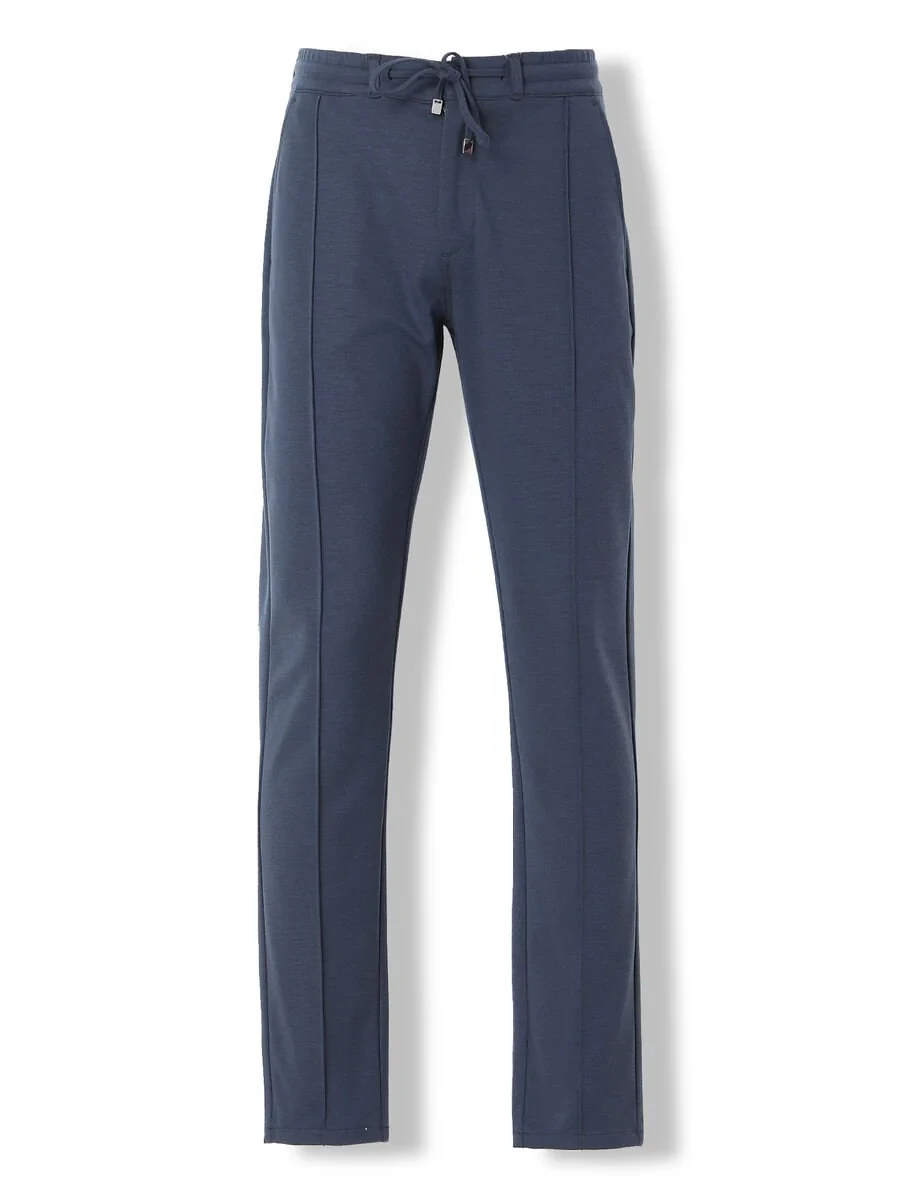 Navy Blue Knitting Jogging Fit Casual Trousers - 5