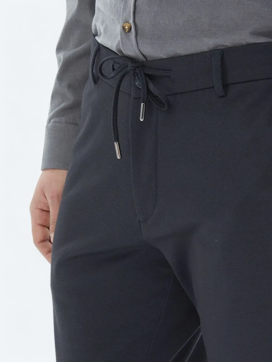 Navy Blue Knitting Jogging Fit Casual Trousers - 3