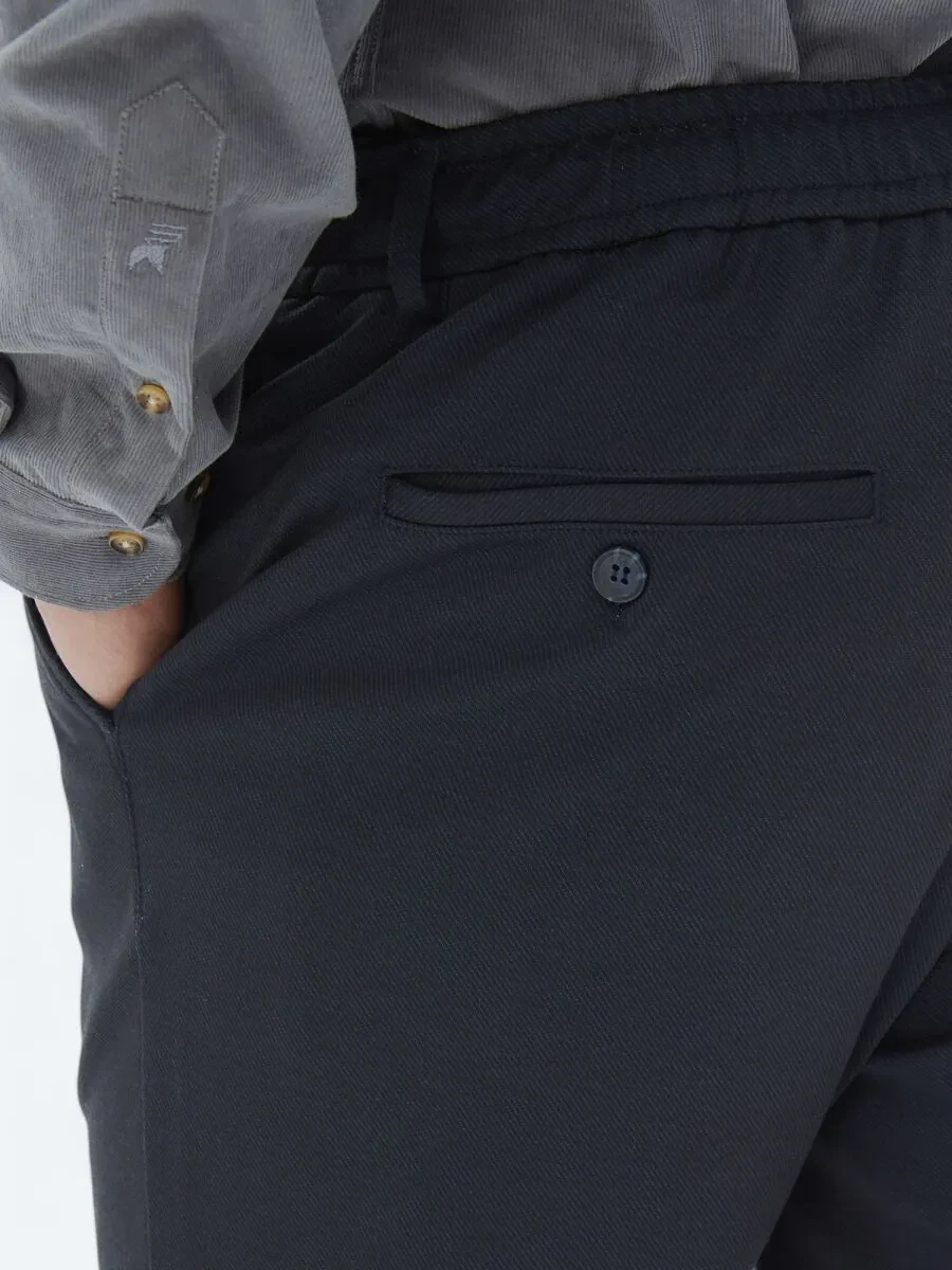Navy Blue Knitting Jogging Fit Casual Trousers - 4