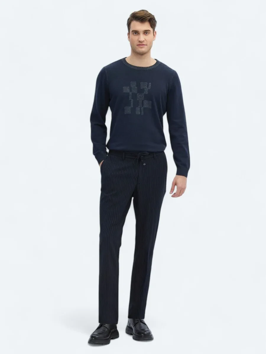 Navy Blue Knitting Jogging Fit Casual Trousers - 1