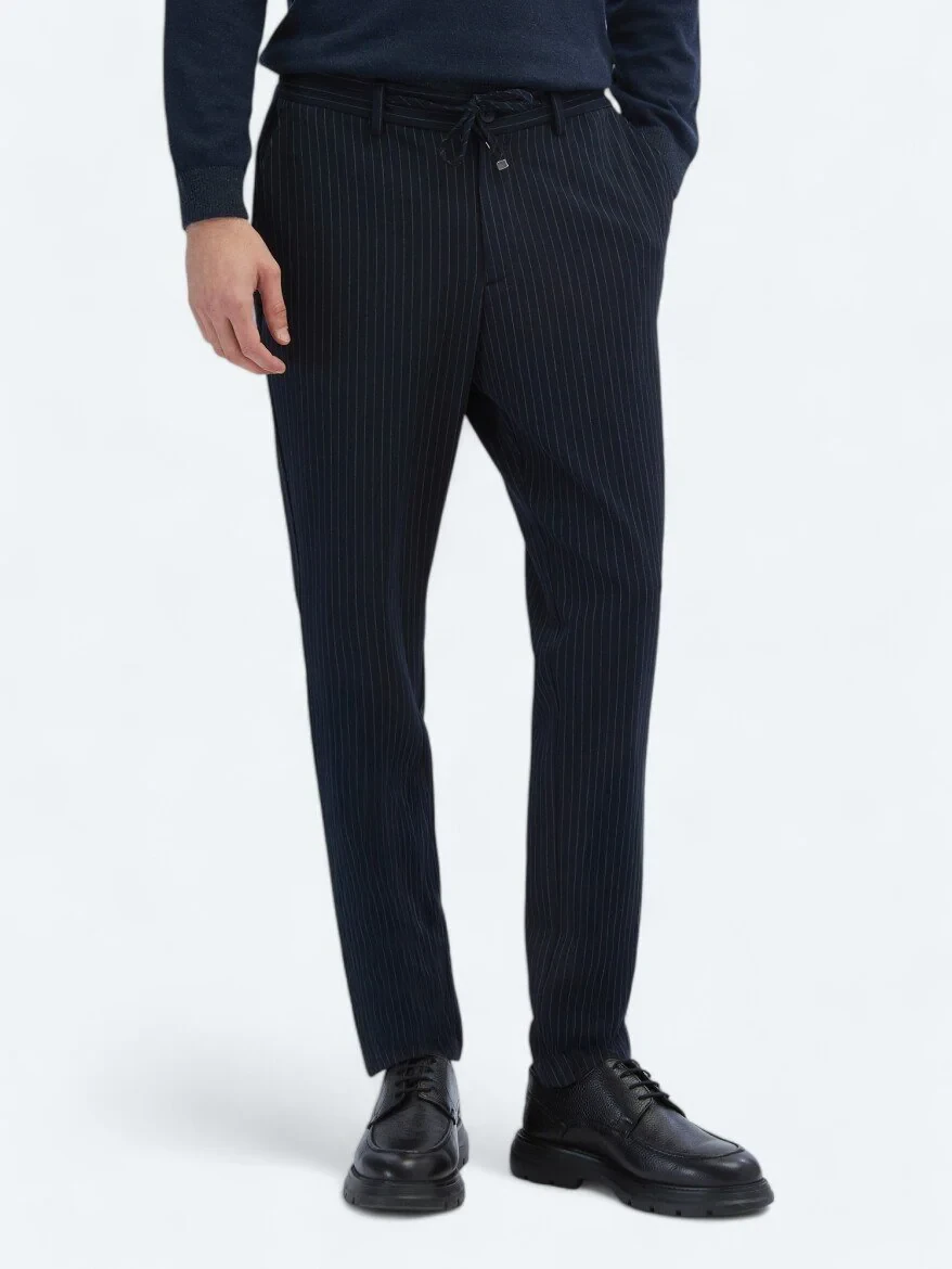 Navy Blue Knitting Jogging Fit Casual Trousers - 2