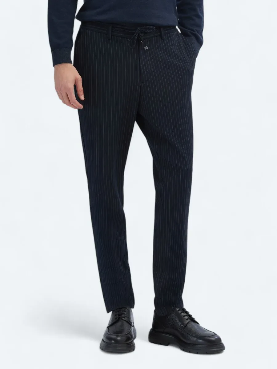 Navy Blue Knitting Jogging Fit Casual Trousers - 2