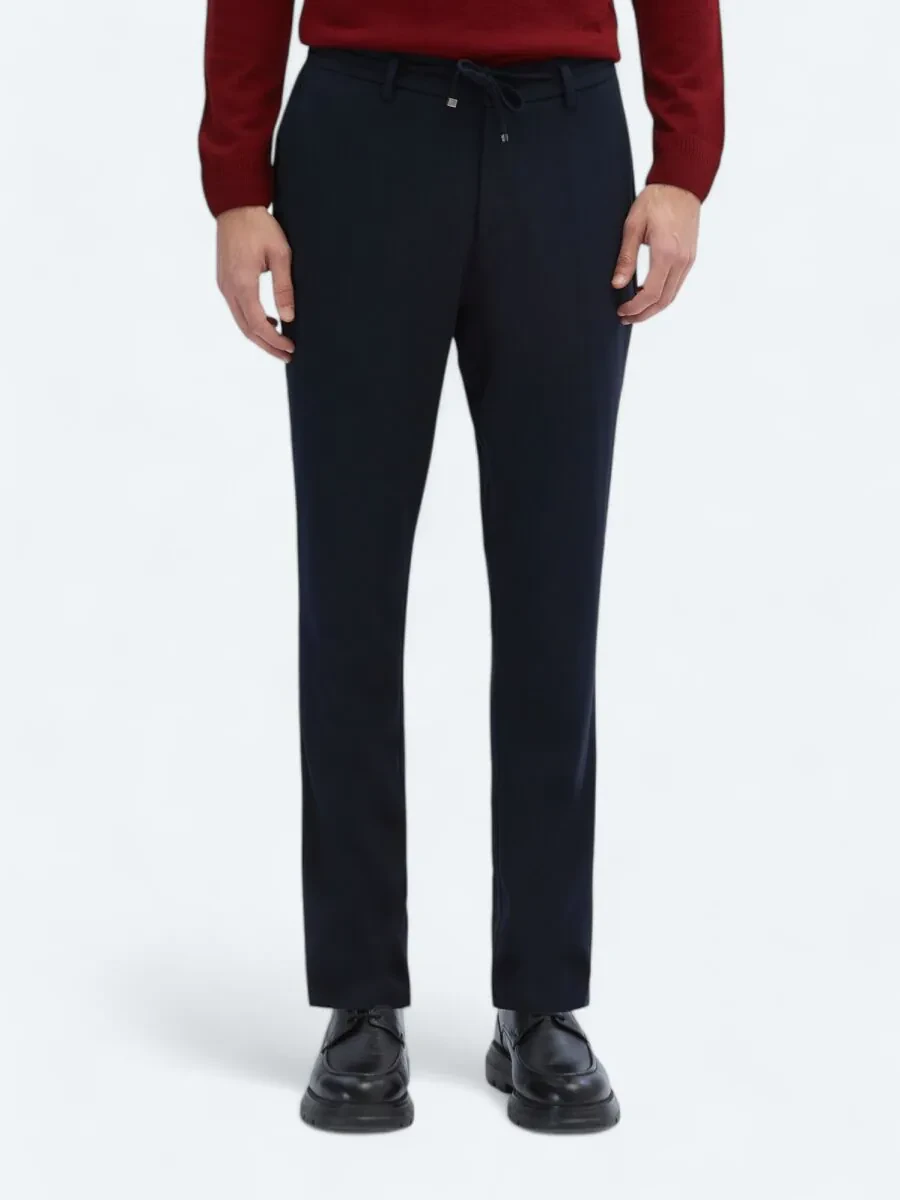 Navy Blue Knitting Jogging Fit Casual Trousers - 2