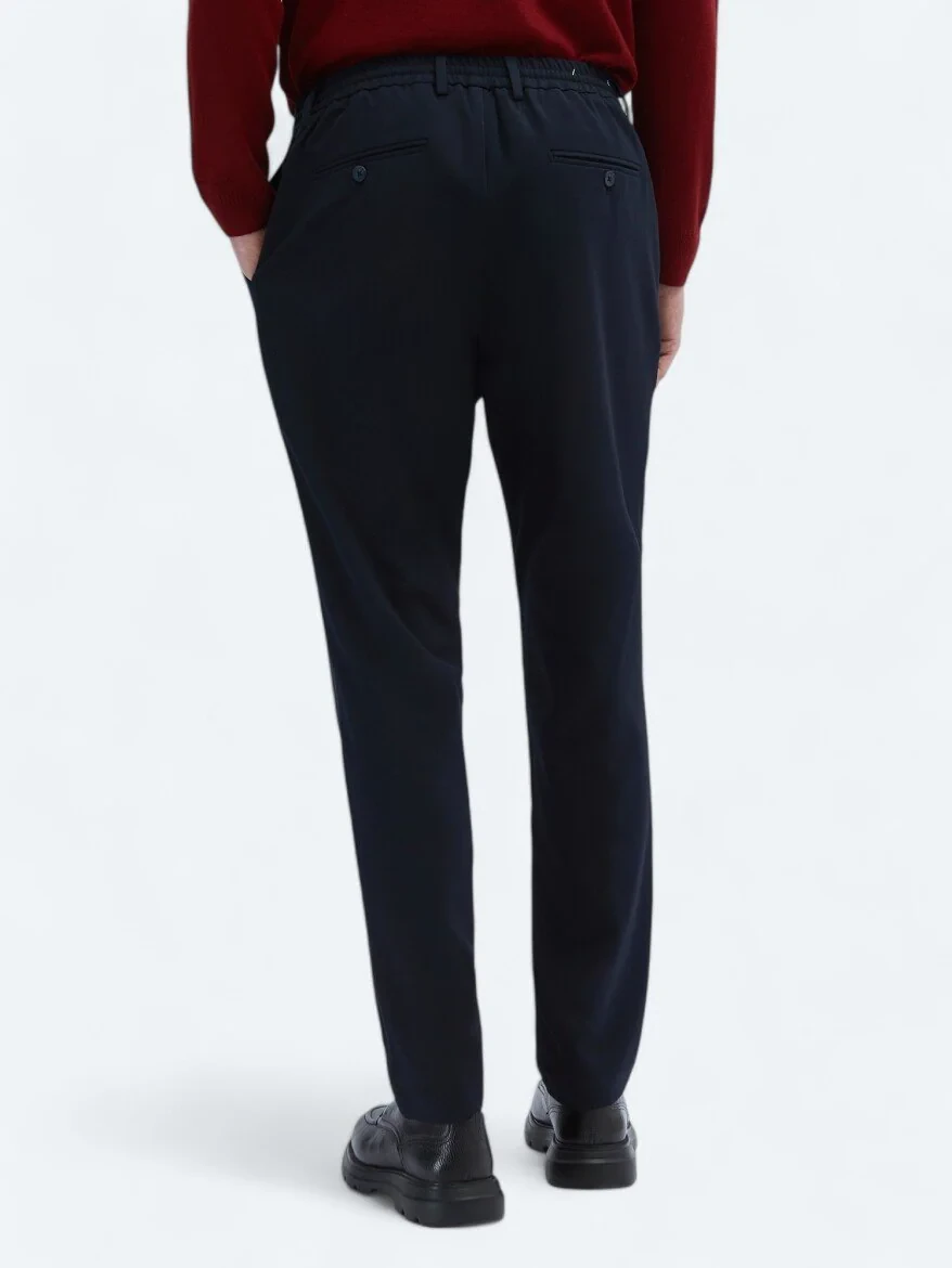 Navy Blue Knitting Jogging Fit Casual Trousers 