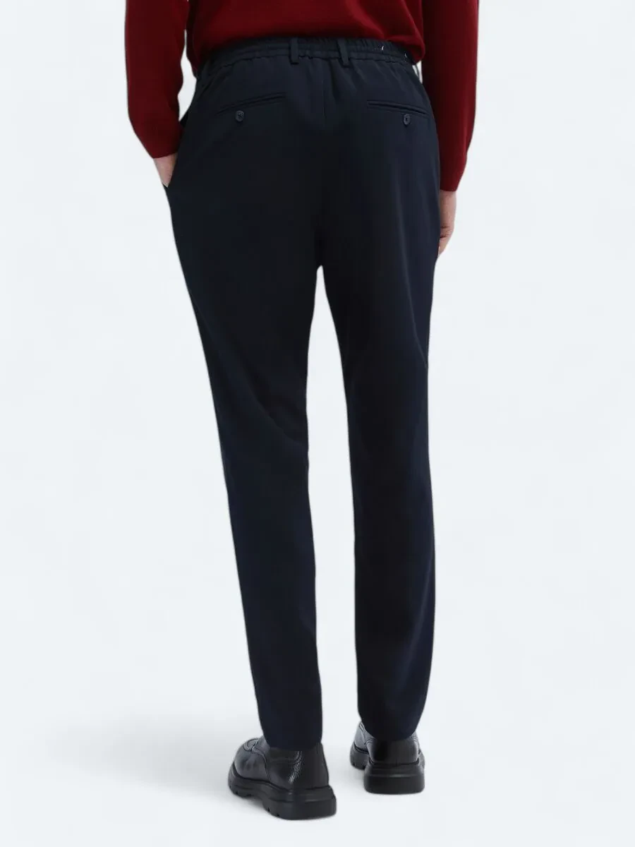 Navy Blue Knitting Jogging Fit Casual Trousers - 4