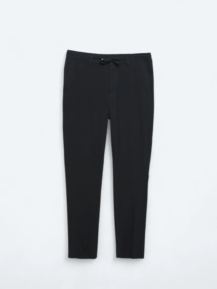 Navy Blue Knitting Jogging Fit Casual Trousers - 5