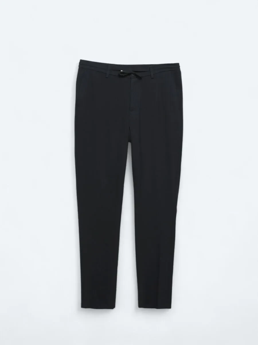 Navy Blue Knitting Jogging Fit Casual Trousers - 5