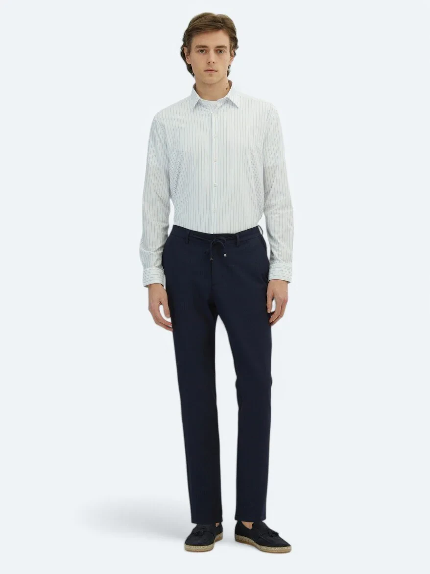 Navy Blue Knitting Jogging Fit Casual Trousers - 1