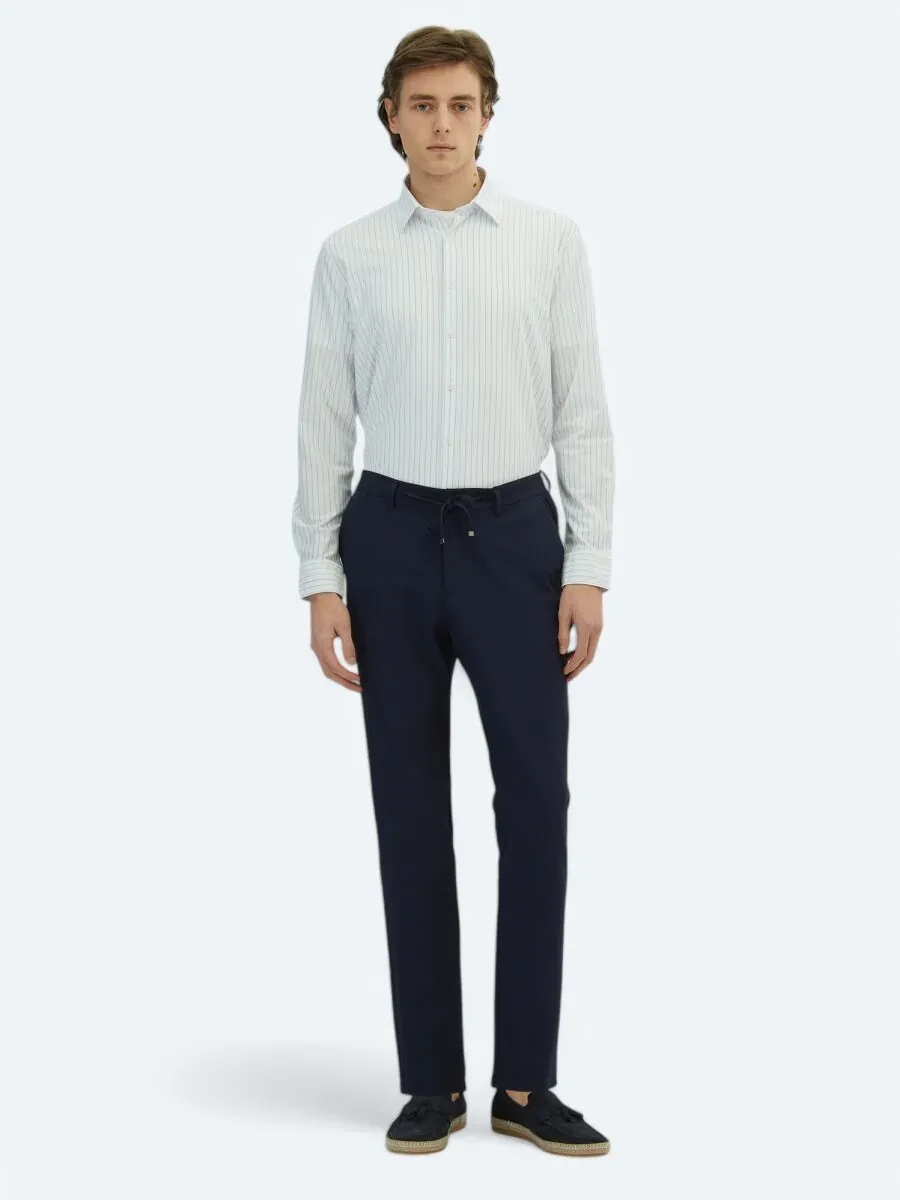 Navy Blue Knitting Jogging Fit Casual Trousers - 1