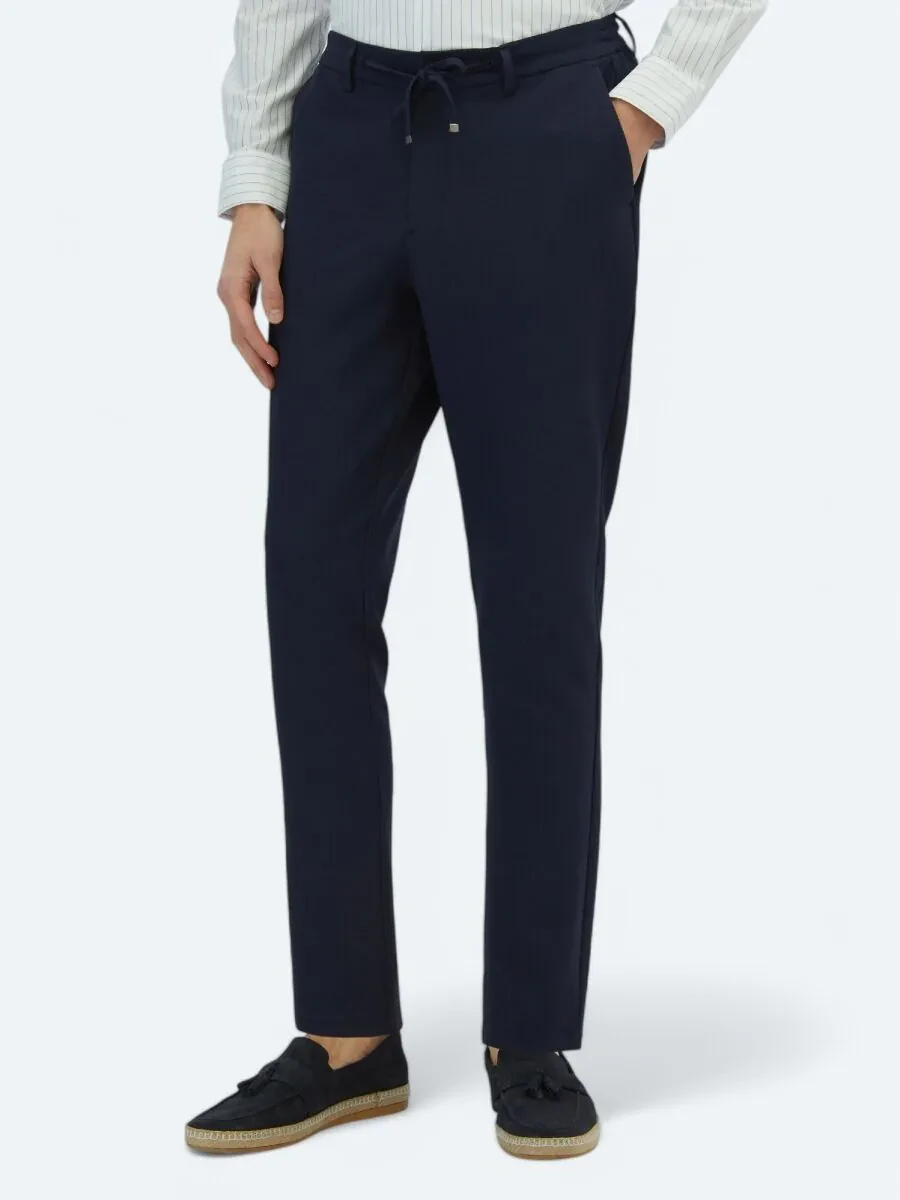 Navy Blue Knitting Jogging Fit Casual Trousers - 2