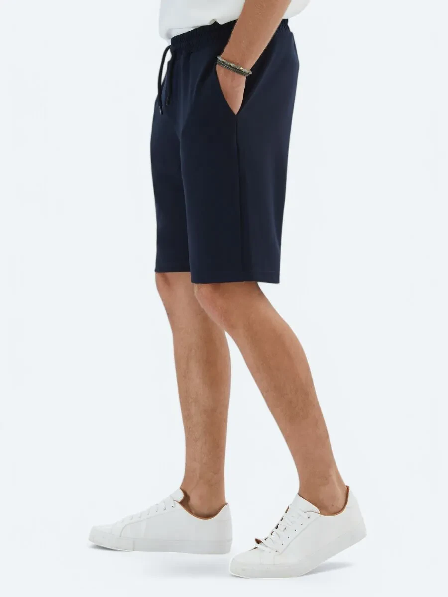 Navy Blue Knitting Jogging Fit Sport Bermuda - 3