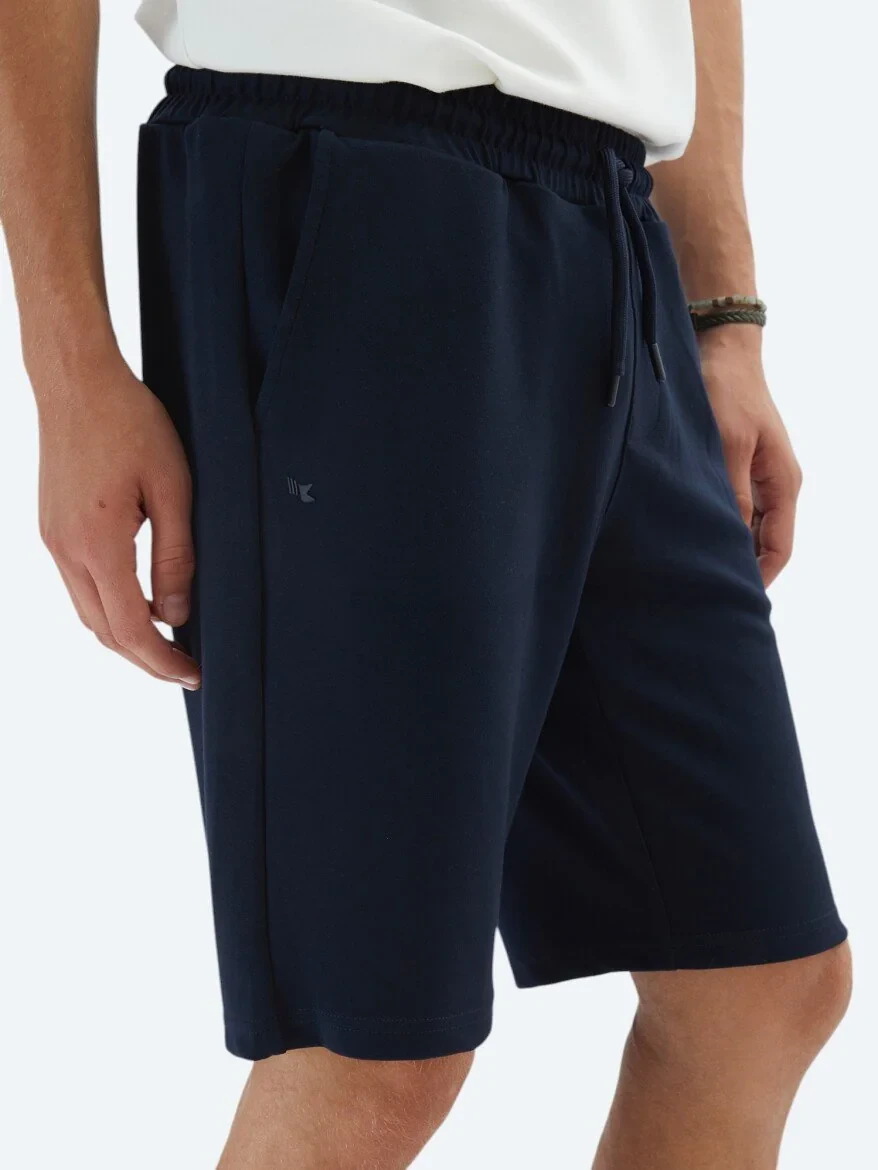 Navy Blue Knitting Jogging Fit Sport Bermuda 