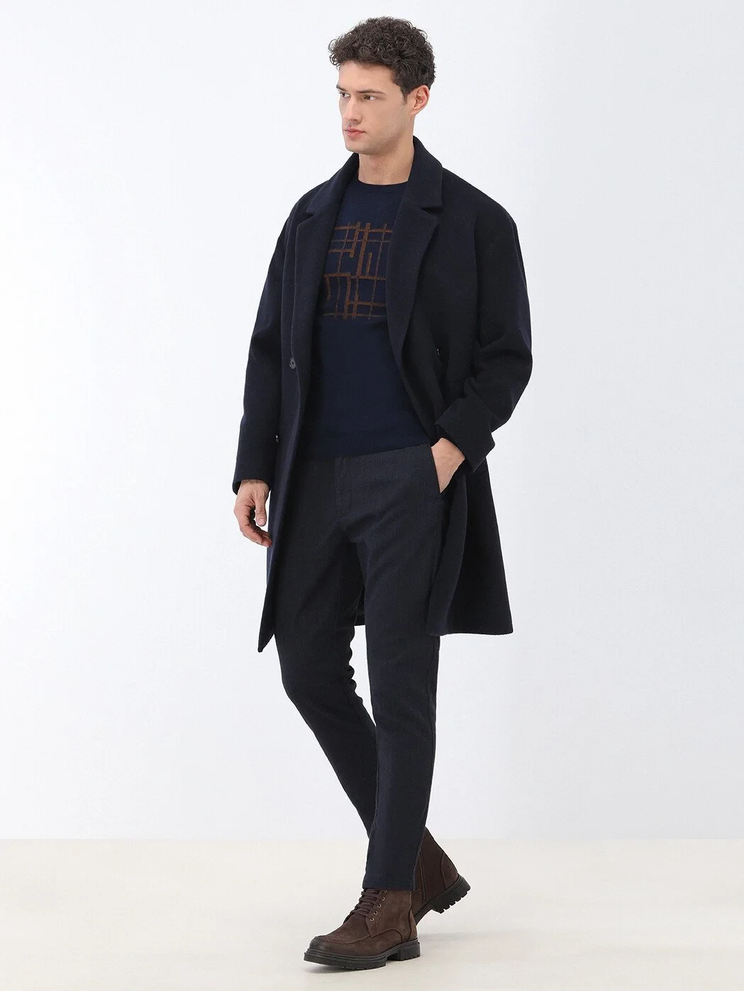 Navy Blue Knitting Overcoat - 2