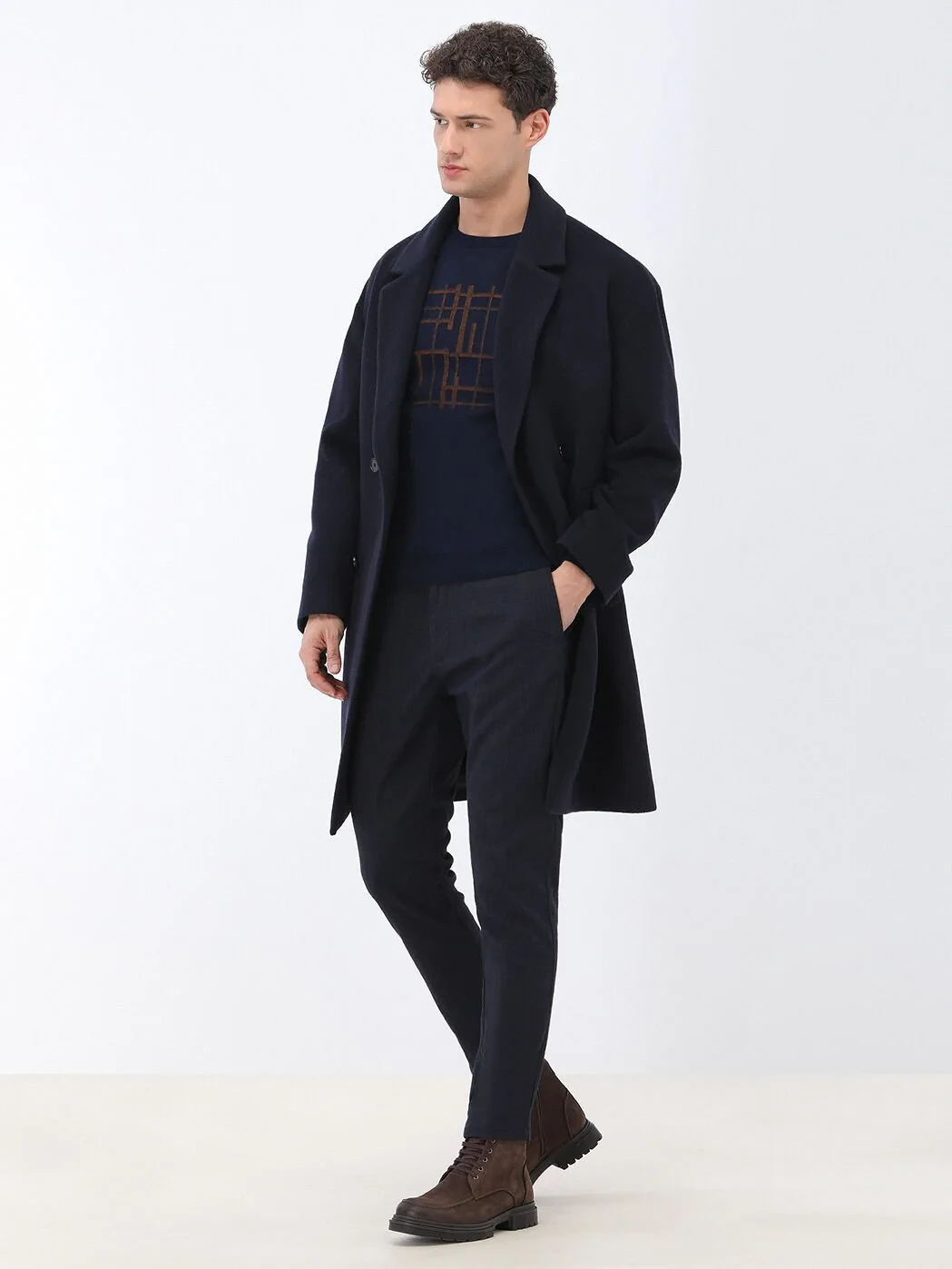 Navy Blue Knitting Overcoat - 2
