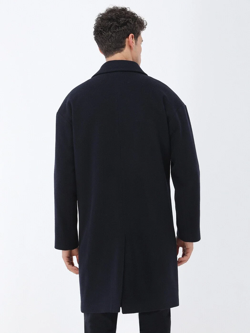 Navy Blue Knitting Overcoat - 5