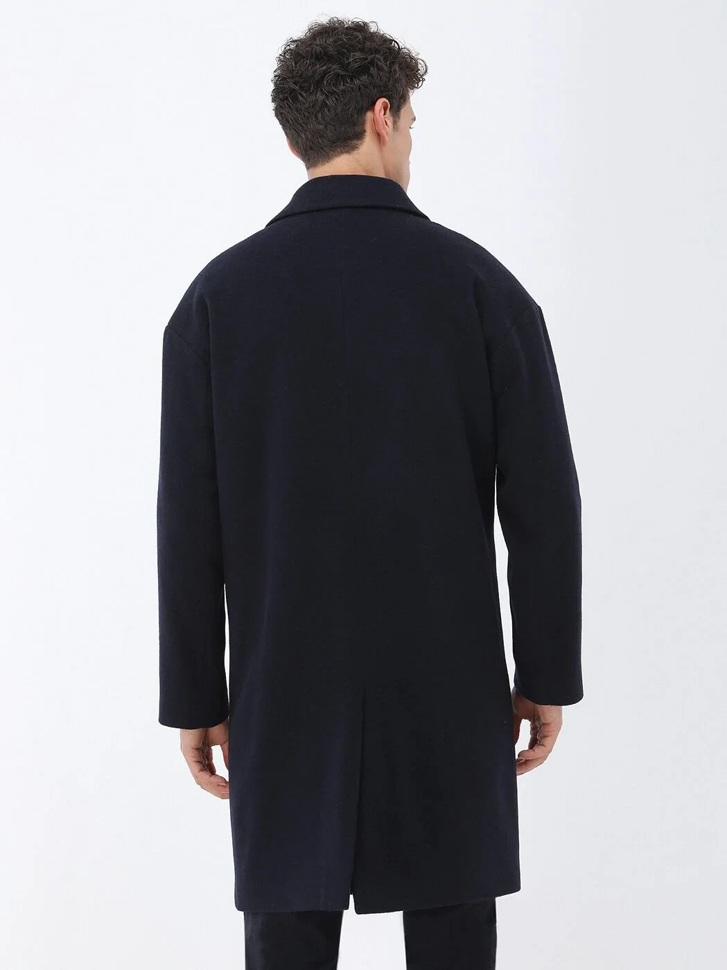Navy Blue Knitting Overcoat - 5