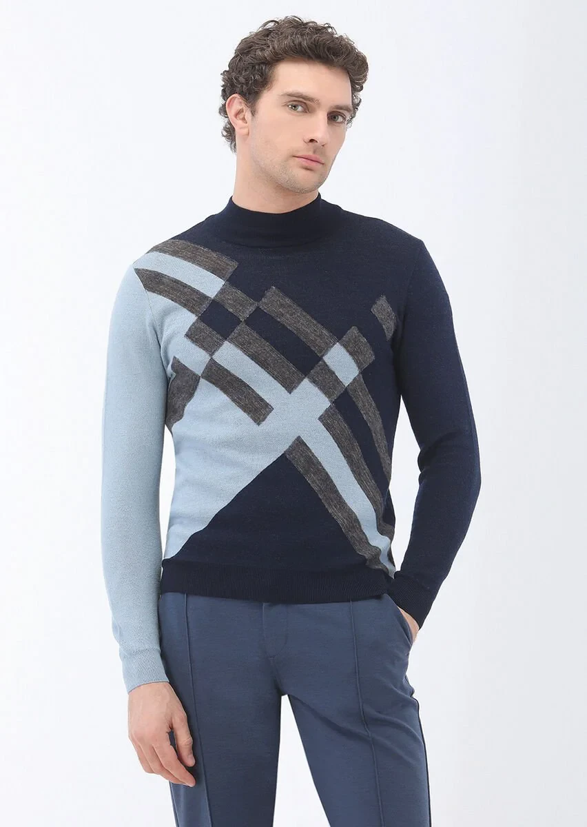 Navy Blue Knitwear Sweatshirt - 1
