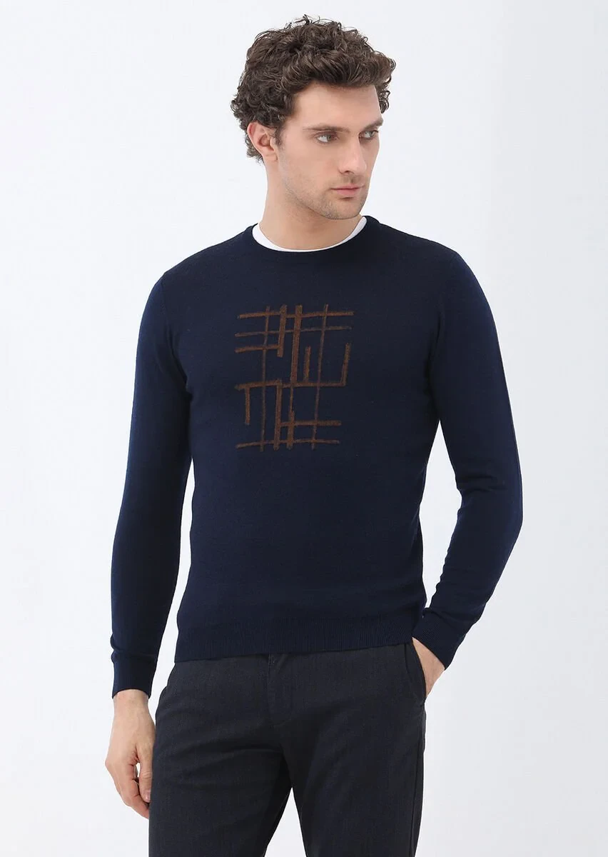 Navy Blue Knitwear Sweatshirt - 1