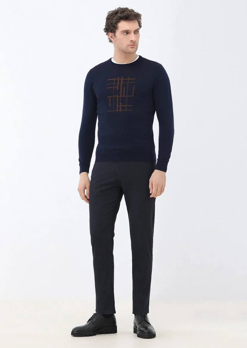 Navy Blue Knitwear Sweatshirt - 2