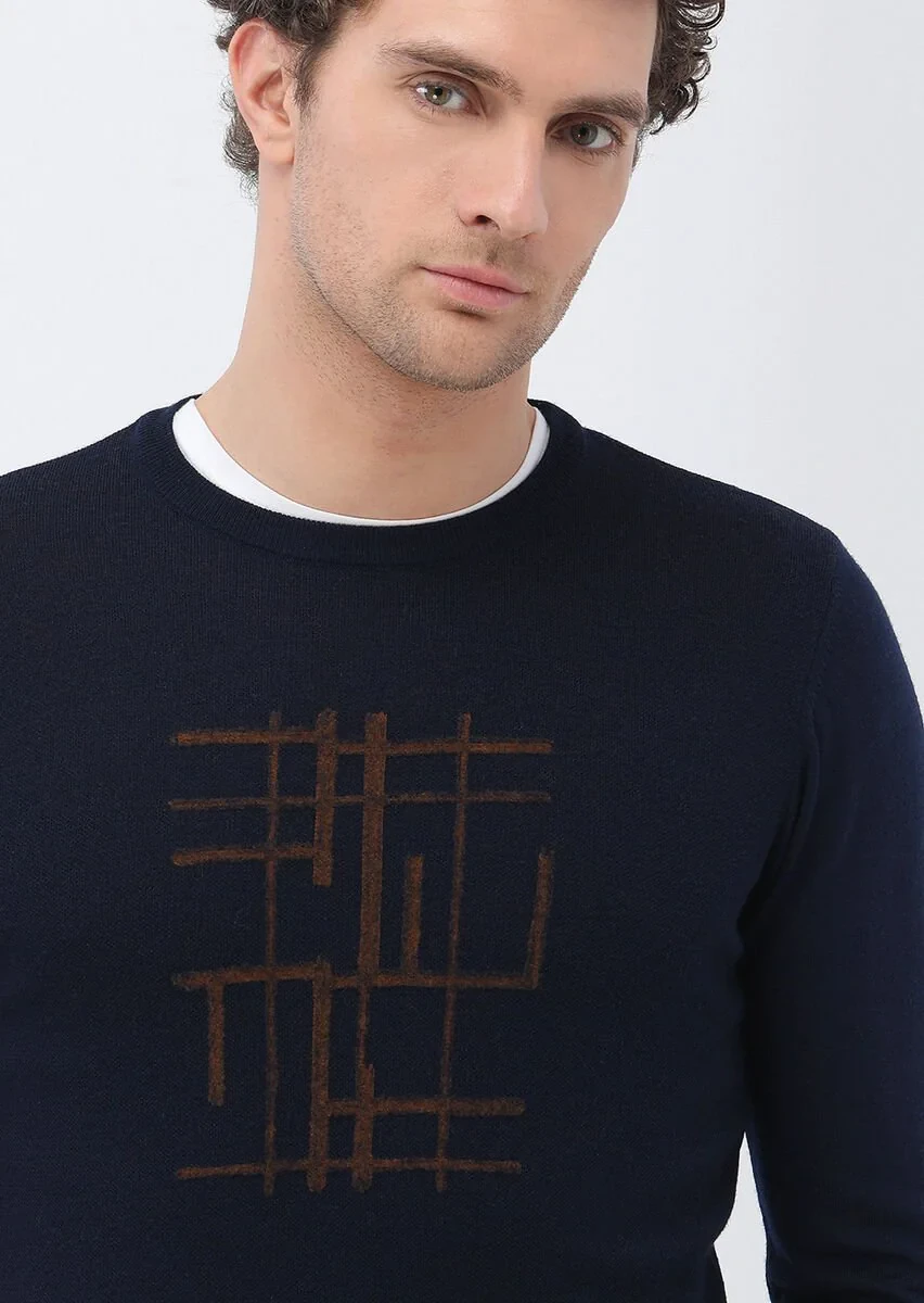Navy Blue Knitwear Sweatshirt - 4