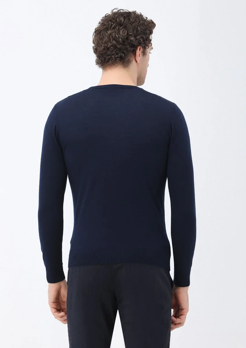 Navy Blue Knitwear Sweatshirt - 5