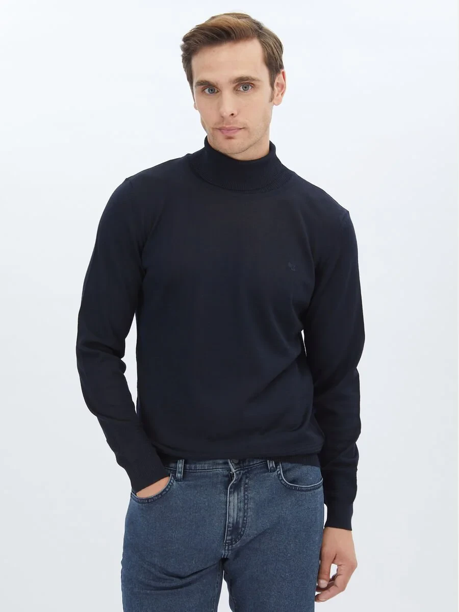 Navy Blue Knitwear Sweatshirt - 1
