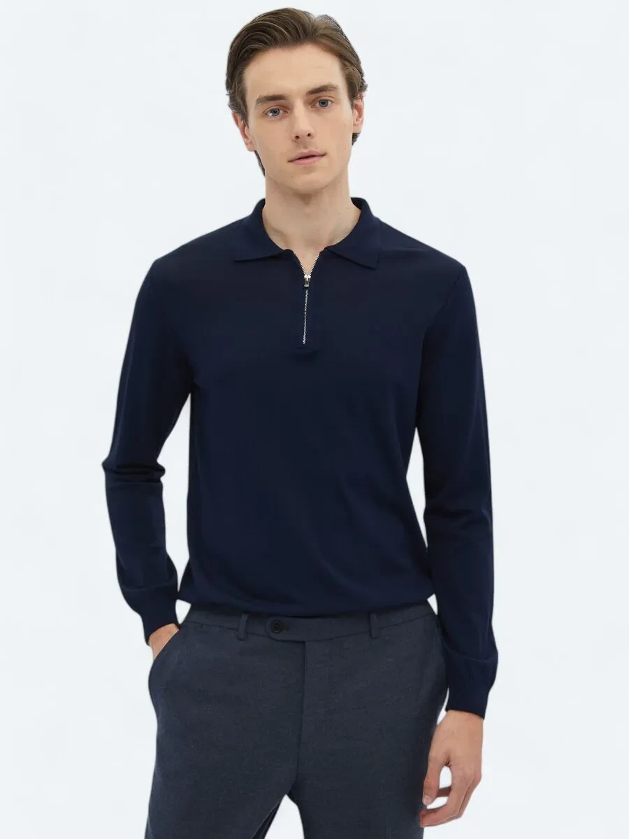 Navy Blue Knitwear Sweatshirt - 1