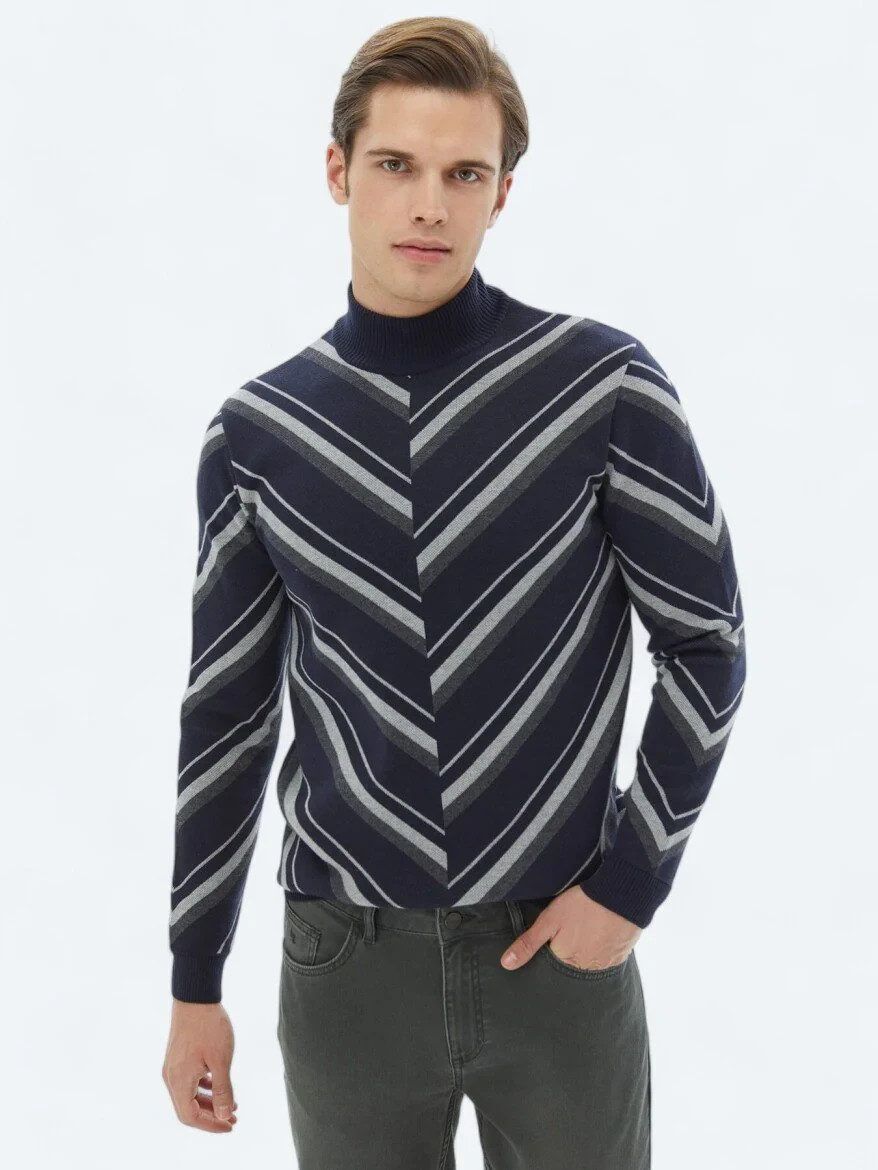Navy Blue Knitwear Sweatshirt - 1