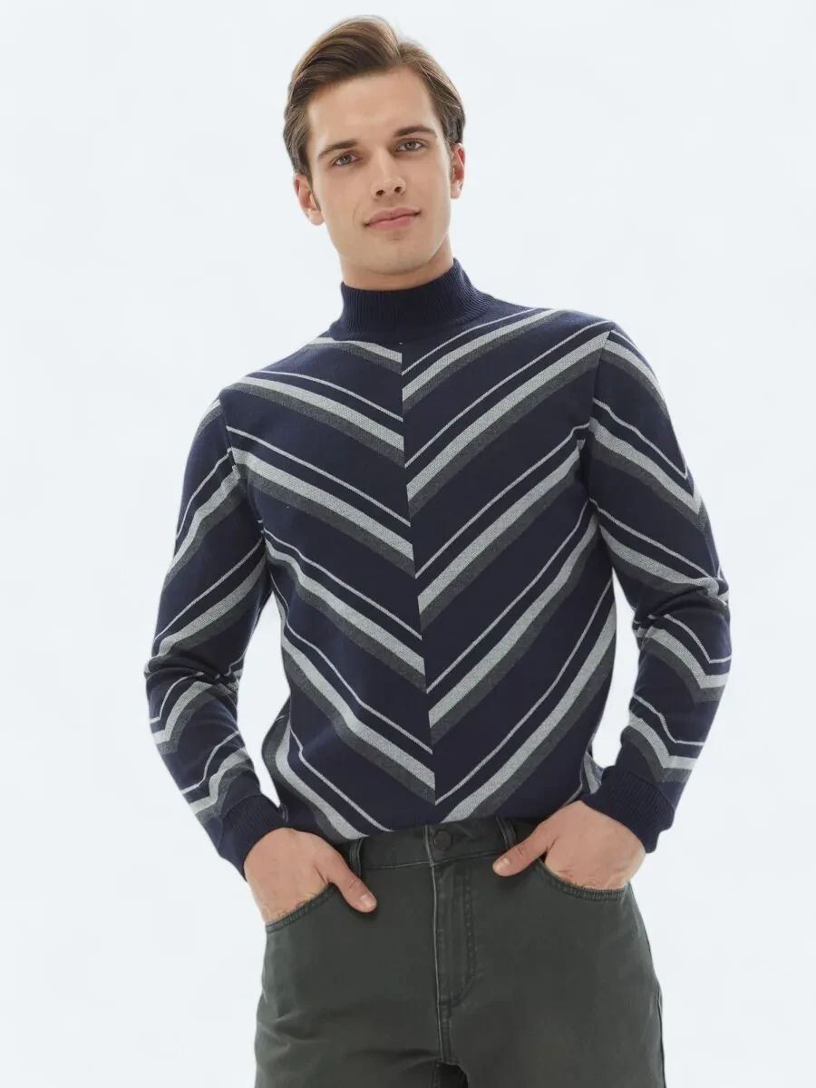Navy Blue Knitwear Sweatshirt - 3