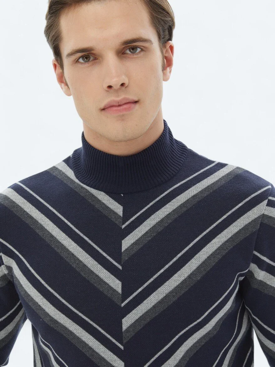 Navy Blue Knitwear Sweatshirt 