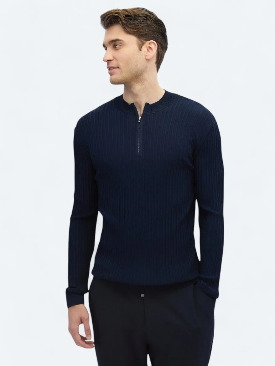 Navy Blue Knitwear Sweatshirt - 1