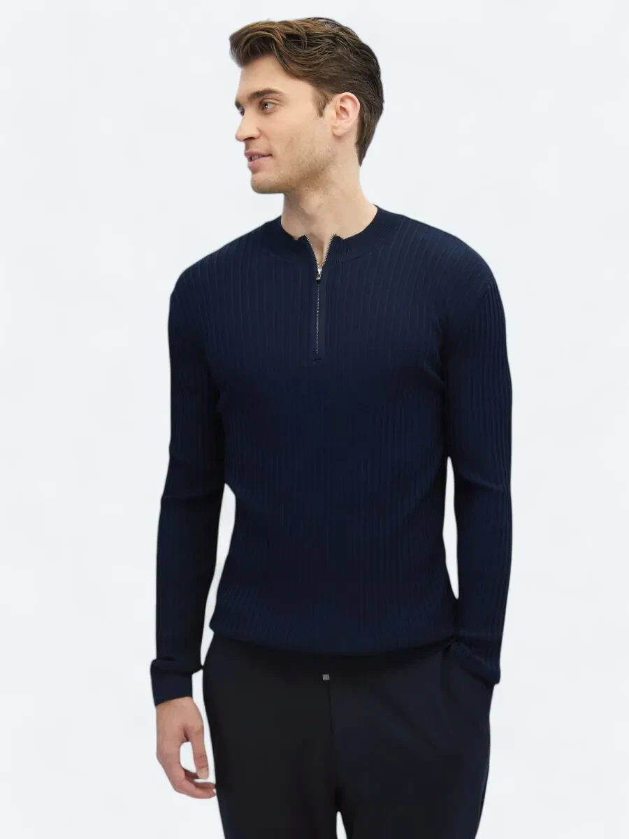 Navy Blue Knitwear Sweatshirt - 1