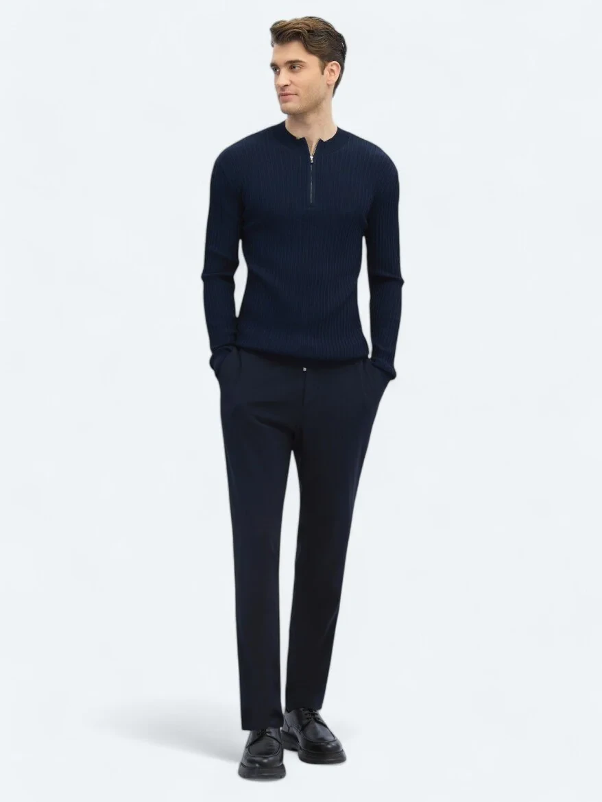 Navy Blue Knitwear Sweatshirt - 2