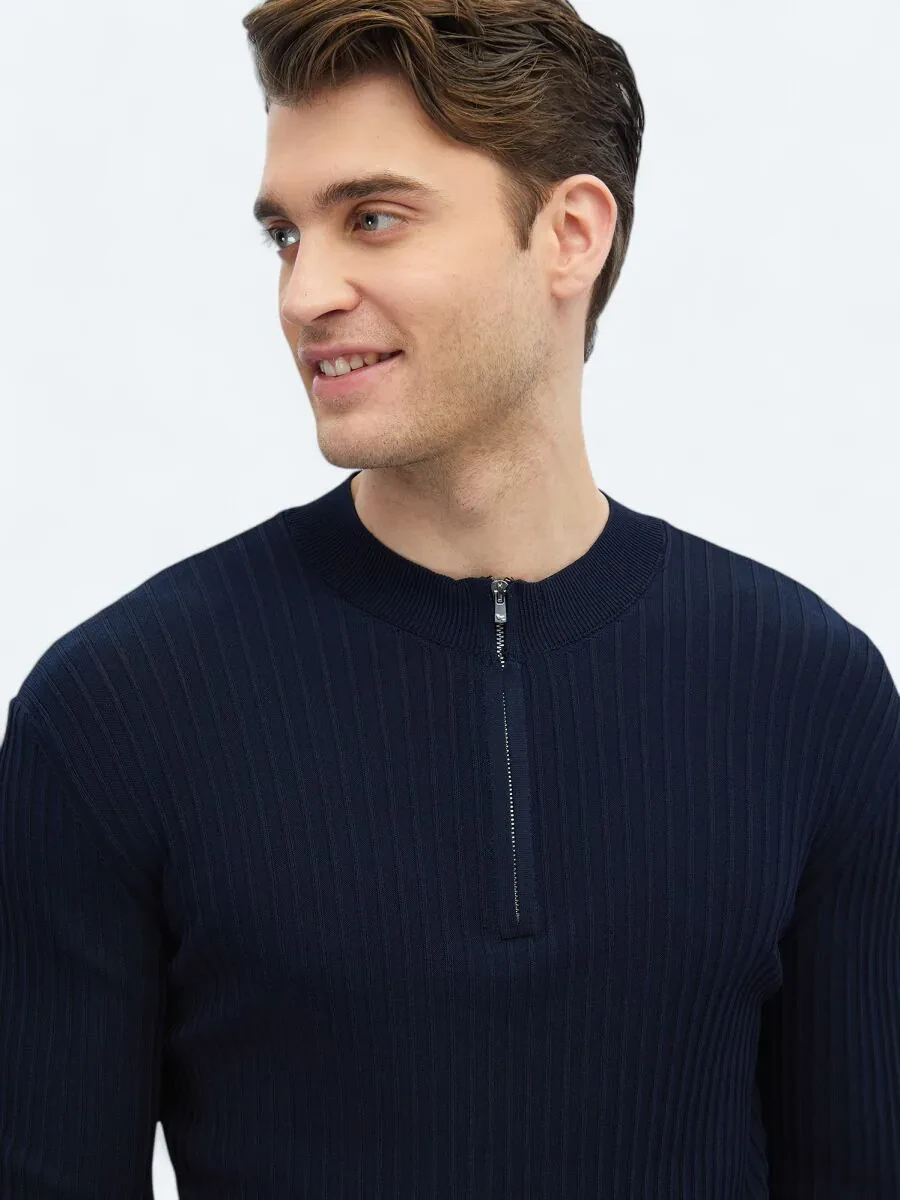 Navy Blue Knitwear Sweatshirt - 4