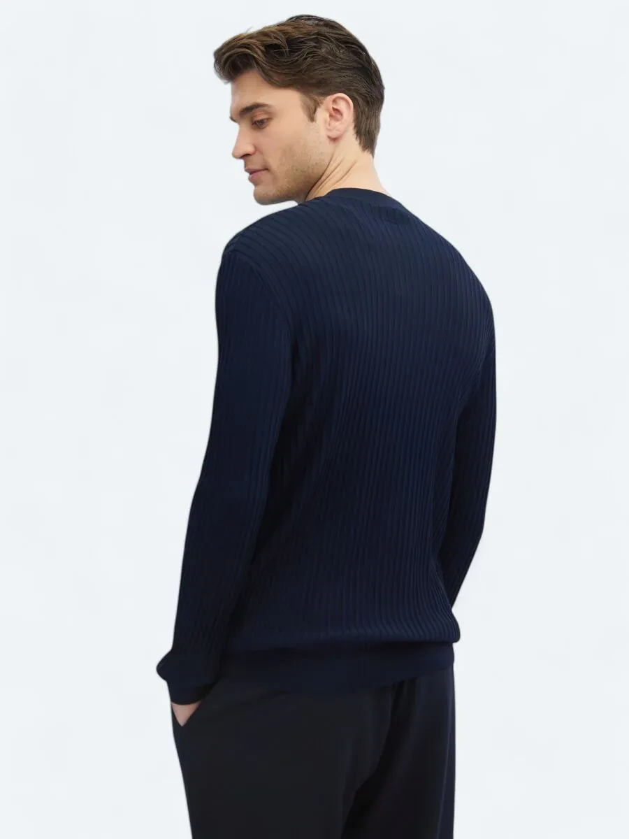 Navy Blue Knitwear Sweatshirt - 5