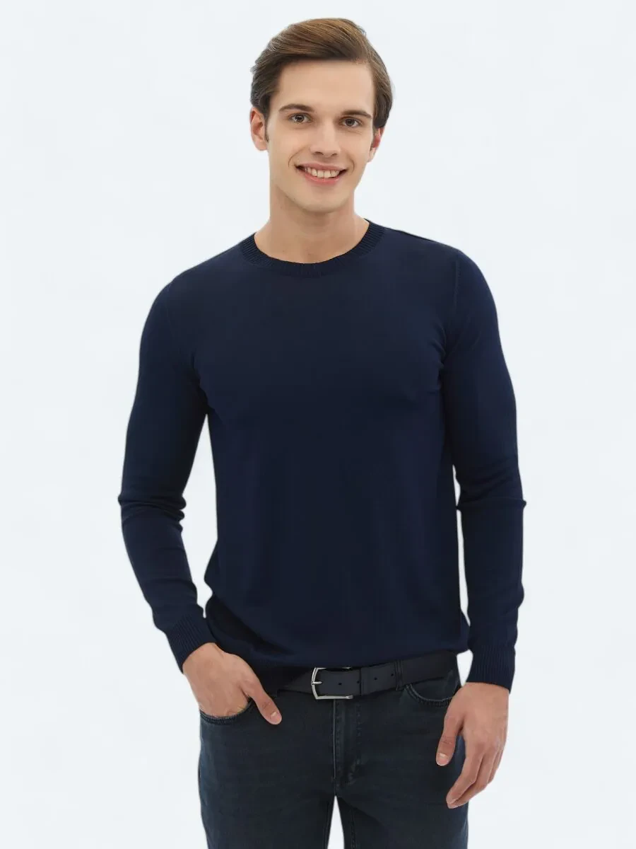 Navy Blue Knitwear Sweatshirt - 1