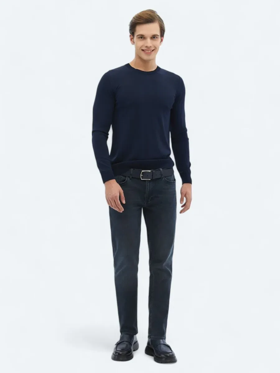 Navy Blue Knitwear Sweatshirt - 2