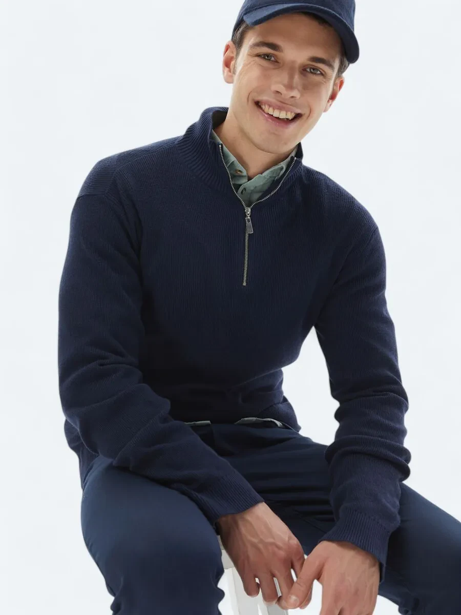 Navy Blue Knitwear Sweatshirt - 1