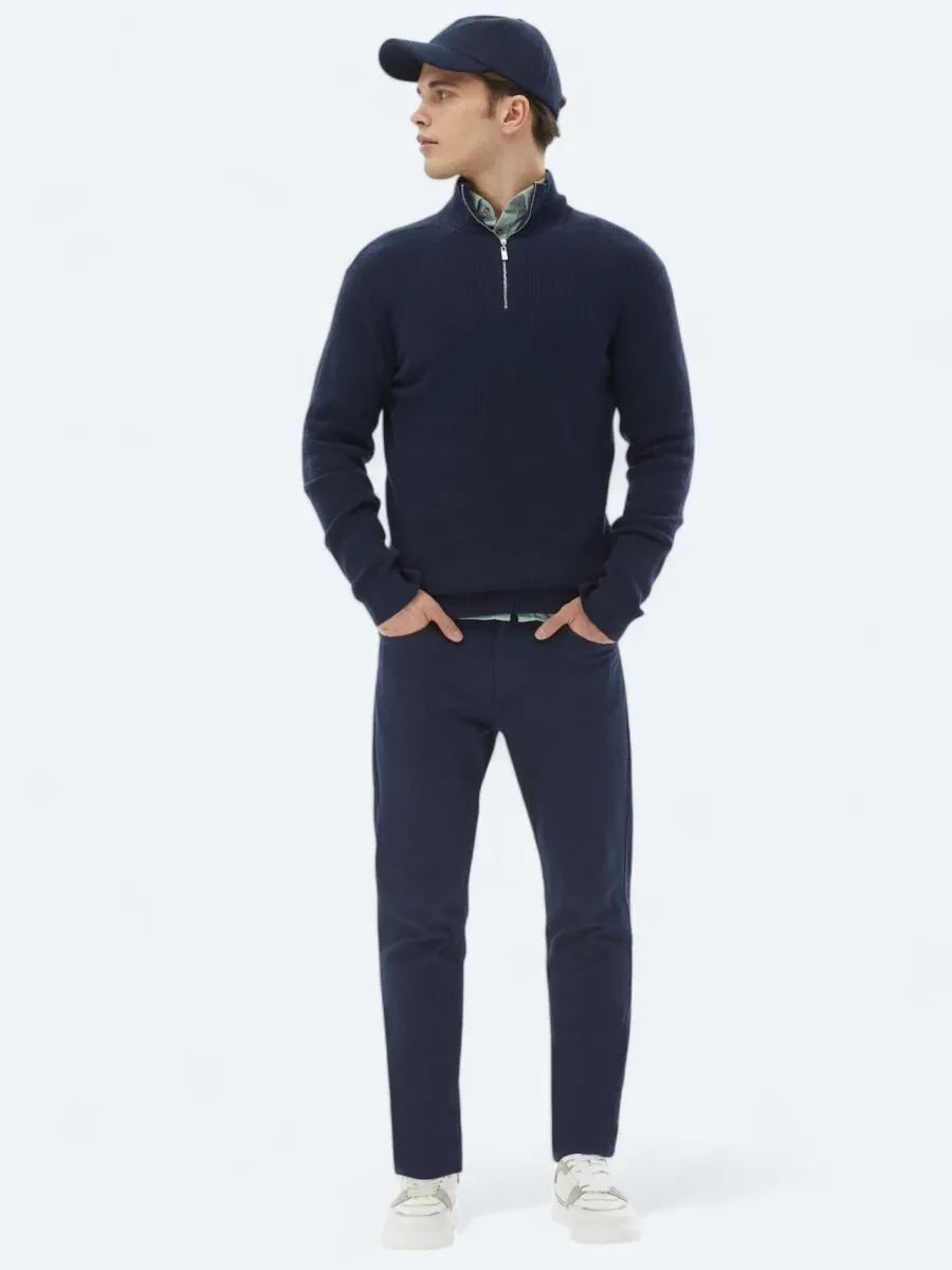 Navy Blue Knitwear Sweatshirt - 2