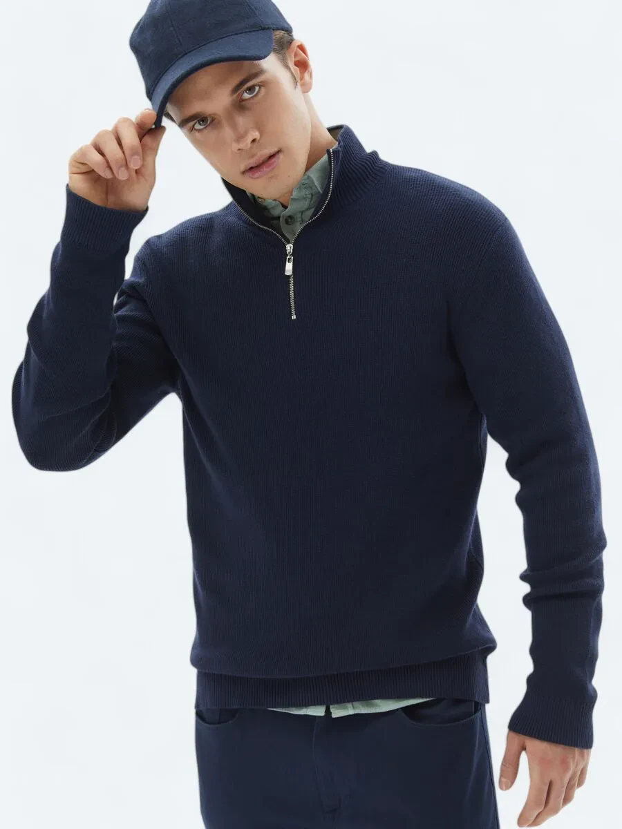 Navy Blue Knitwear Sweatshirt - 3