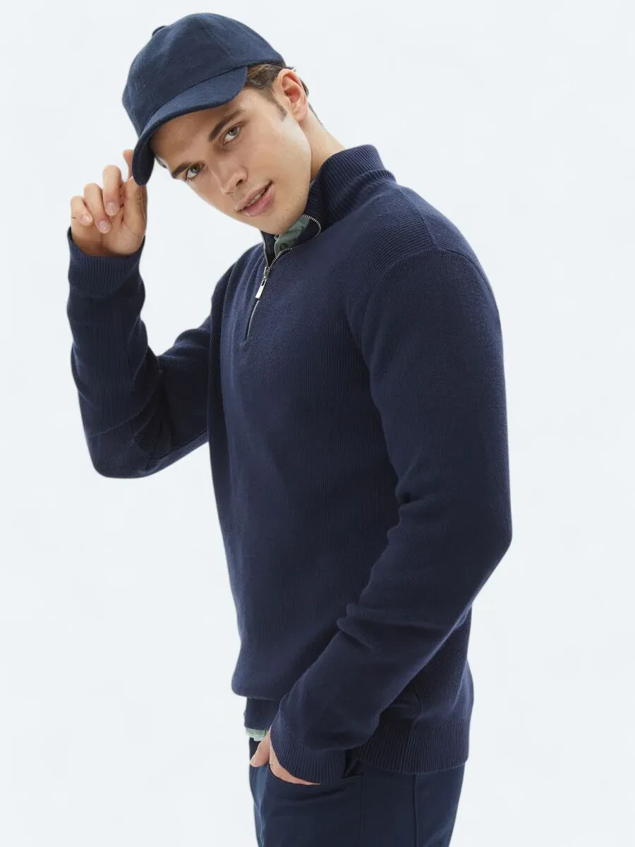 Navy Blue Knitwear Sweatshirt - 4