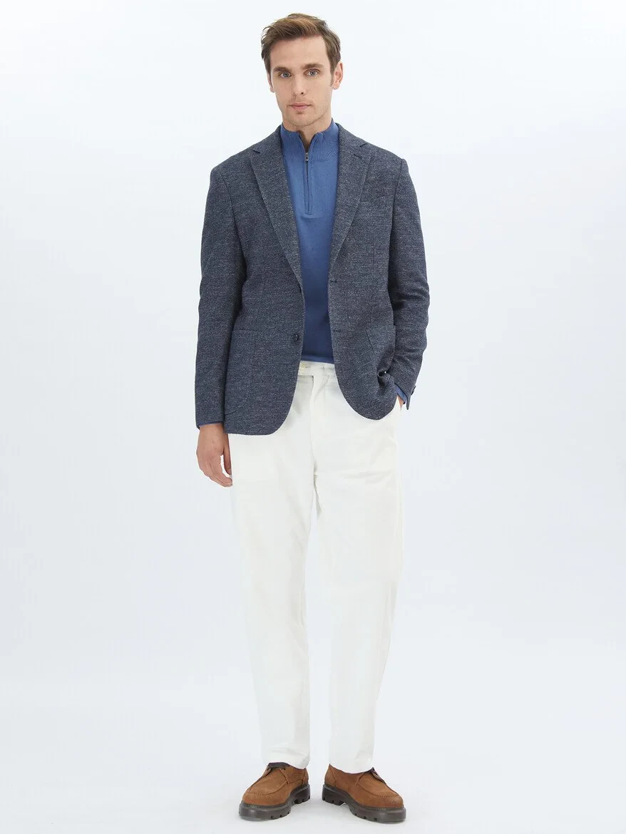 Navy Blue Micro Fitted Fit Wool Blended Jacket - 2