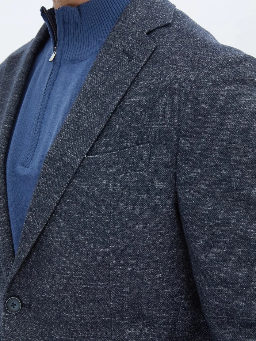 Navy Blue Micro Fitted Fit Wool Blended Jacket - 4