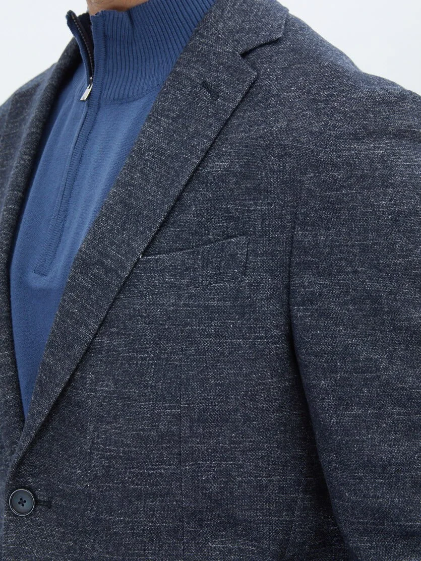 Navy Blue Micro Fitted Fit Wool Blended Jacket - 4