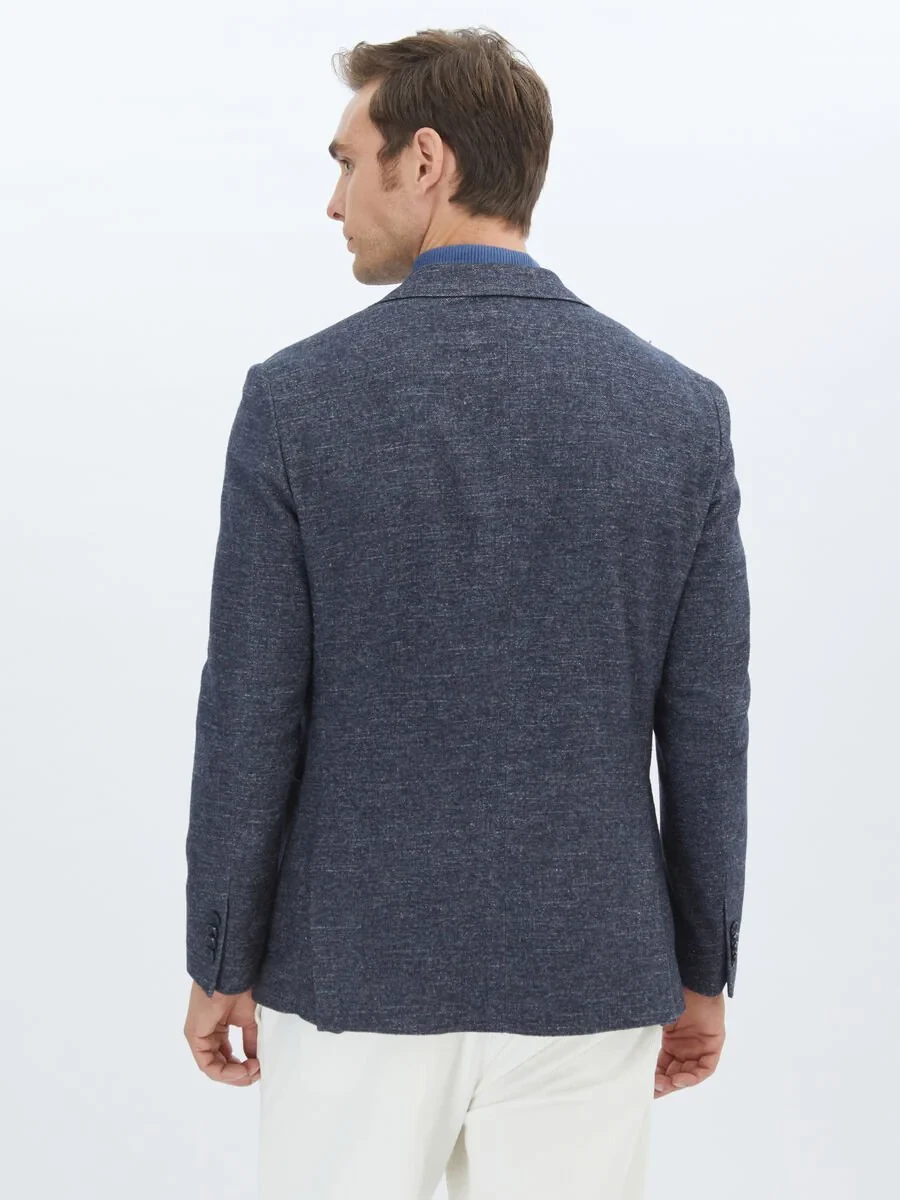 Navy Blue Micro Fitted Fit Wool Blended Jacket - 5