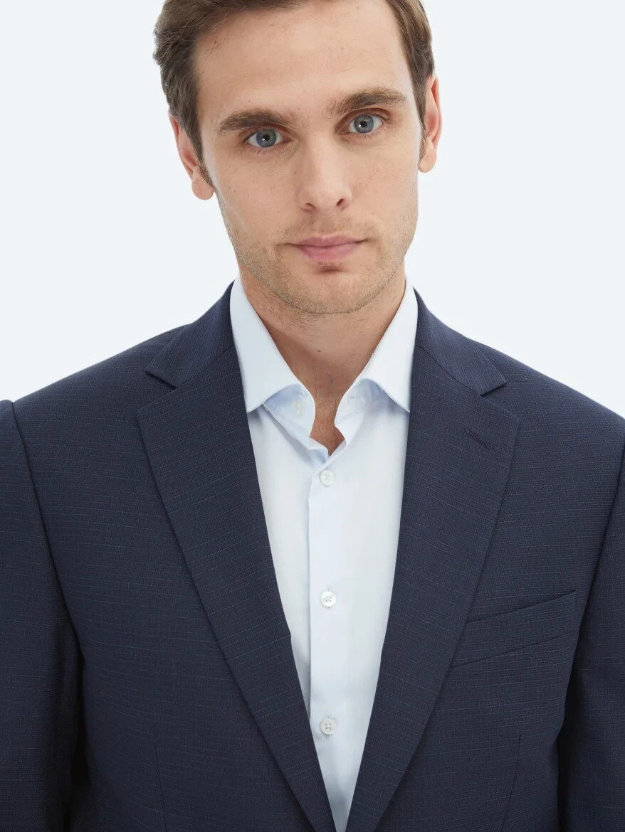 Navy Blue Micro Modern Fit Wool Blended Suit - 3