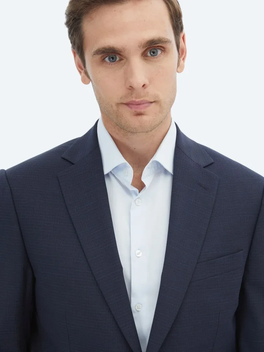 Navy Blue Micro Modern Fit Wool Blended Suit - 3