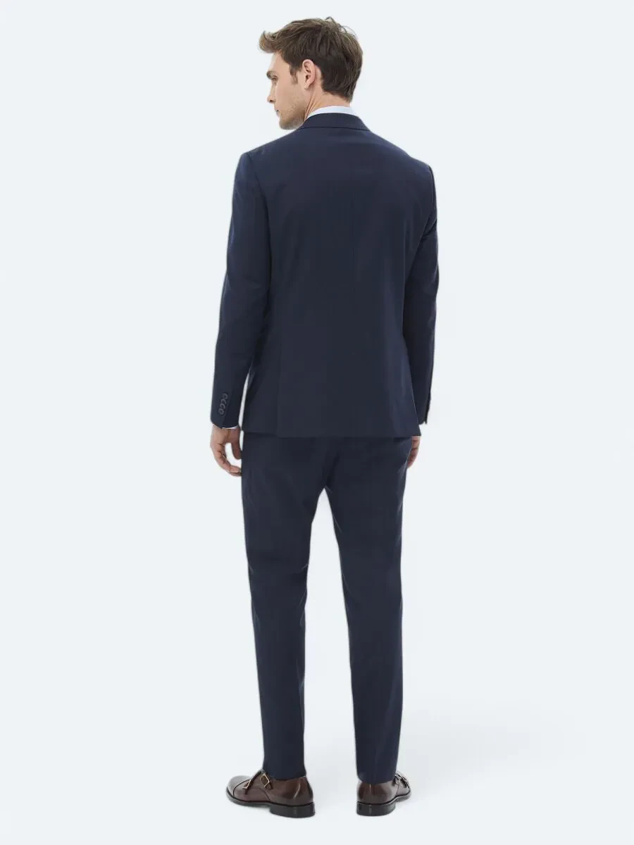 Navy Blue Micro Modern Fit Wool Blended Suit - 11