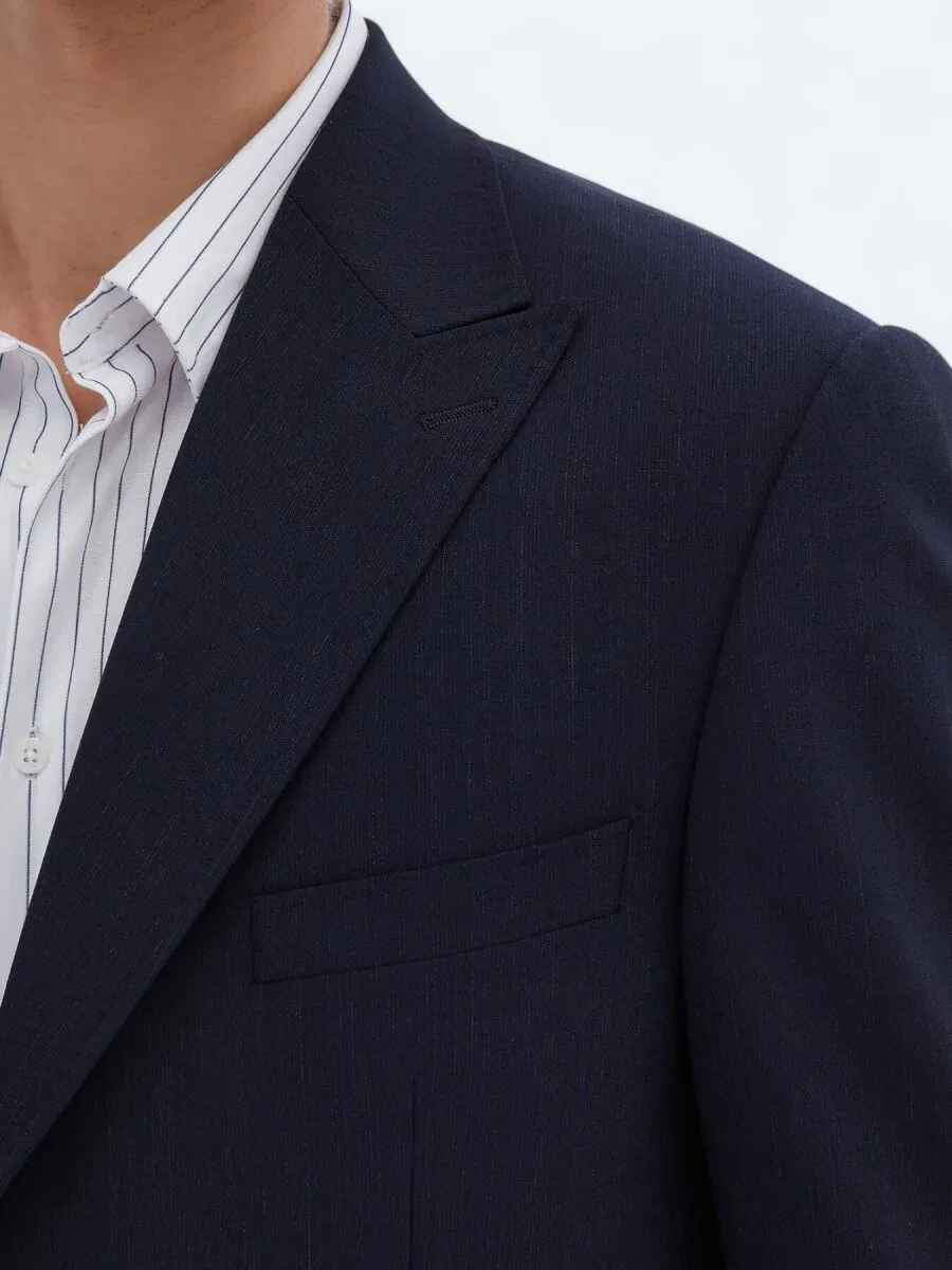Navy Blue Micro Regular Fit Recycled Wool Blended Suit - 4