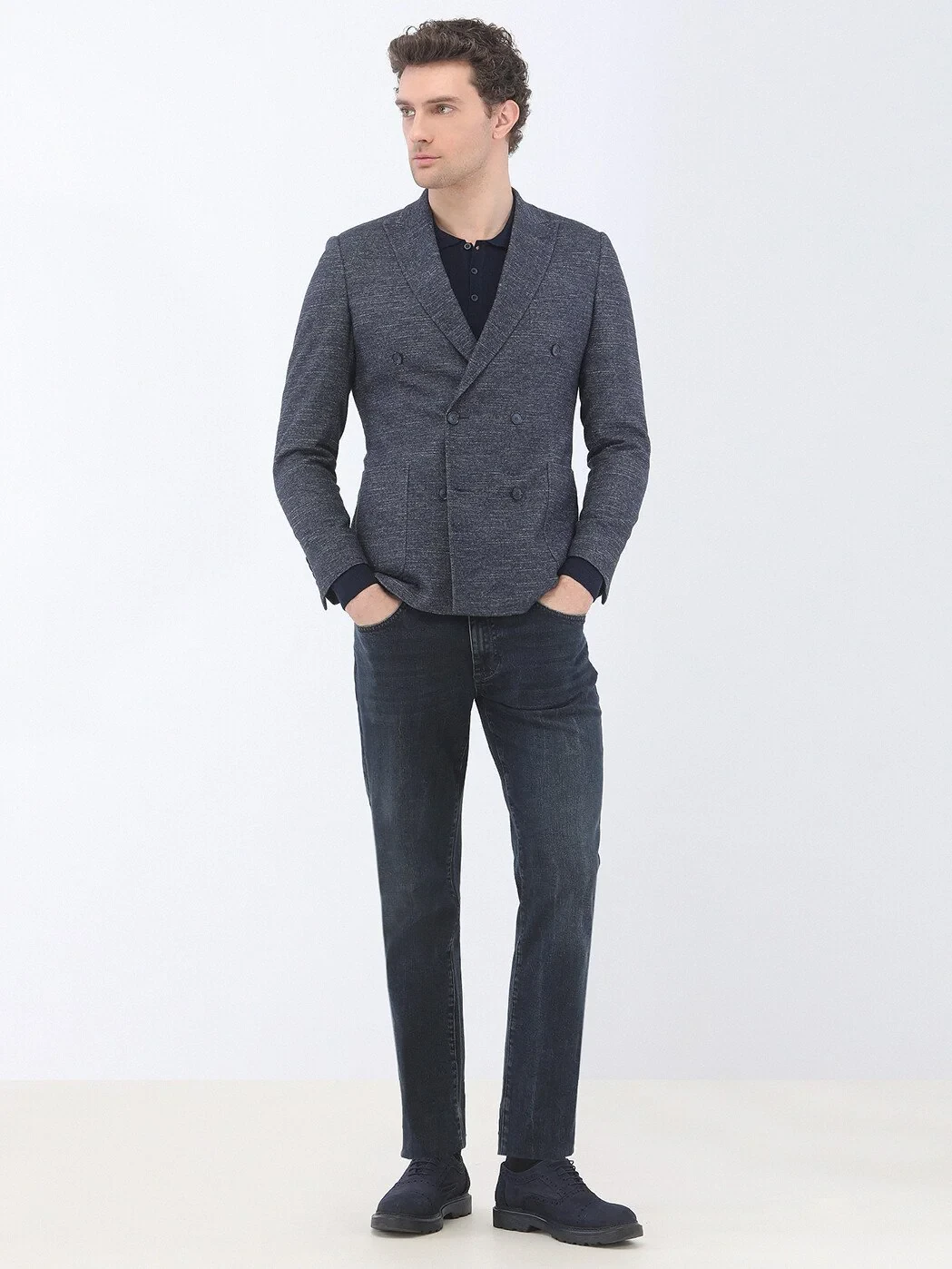 Navy Blue Micro Slim Fit Wool Blended Jacket - 2